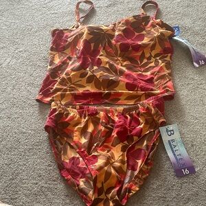 Womens Floral Baltex Takini bathing suit set size 16 NWT